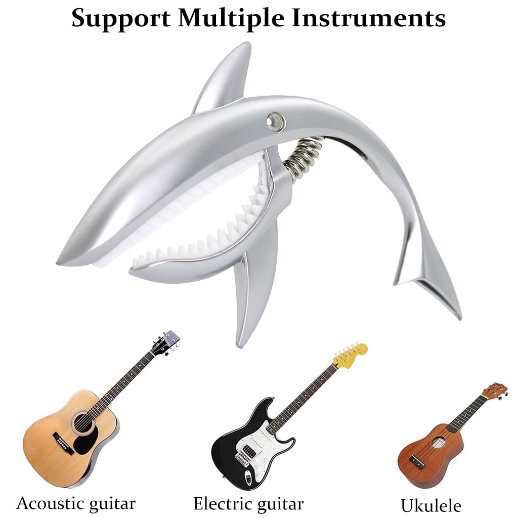 ZORBES Guitar Capo, Zinc Alloy Capo for Acoustic Guitar, Spring Loaded Capo for Electric Guitar Ukulele Creative Shark Guitar Capo, Silver ZORBES Guitar Capo, Zinc Alloy Capo for Acoustic Guitar, Spring Loaded Capo for Electric Guitar Ukulele Creative Shark Guitar Capo, Silver